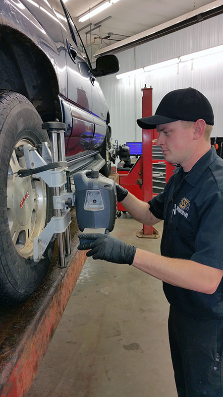 Wheel alignment in progress